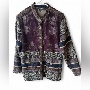 Vintage 90s Sag Harbor Purple Floral Paisley Button-up Sweater Sm-Med